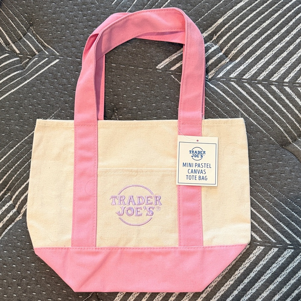 Trader Joe's Pink and Cream Canvas Tote Bag